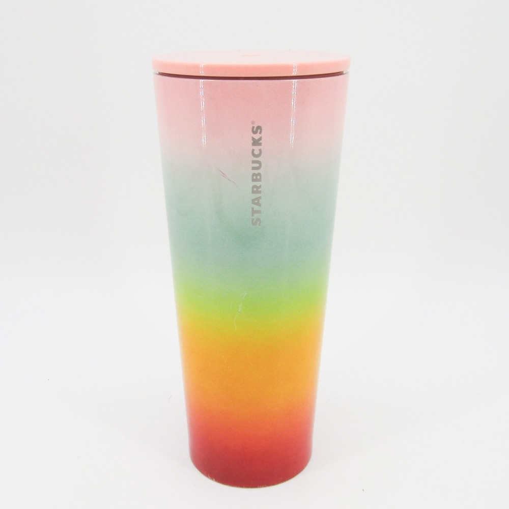 Starbucks Tumbler 24oz Gradient Rainbow Ombre Cold Metal Cup Lid Rare